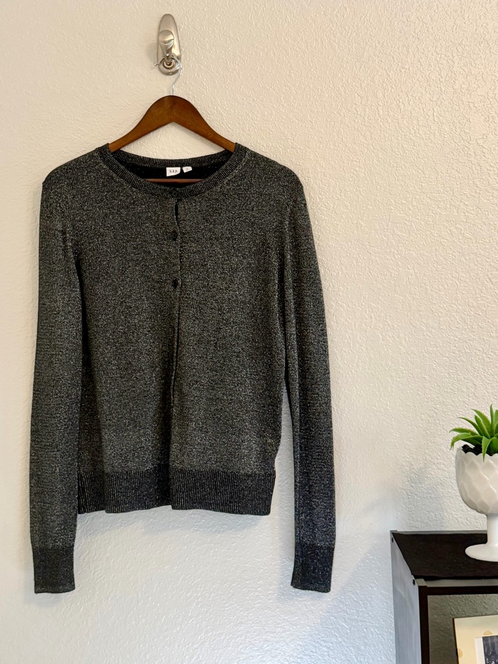 GAP Black Silver Sparkle Crewneck Cardigan Medium